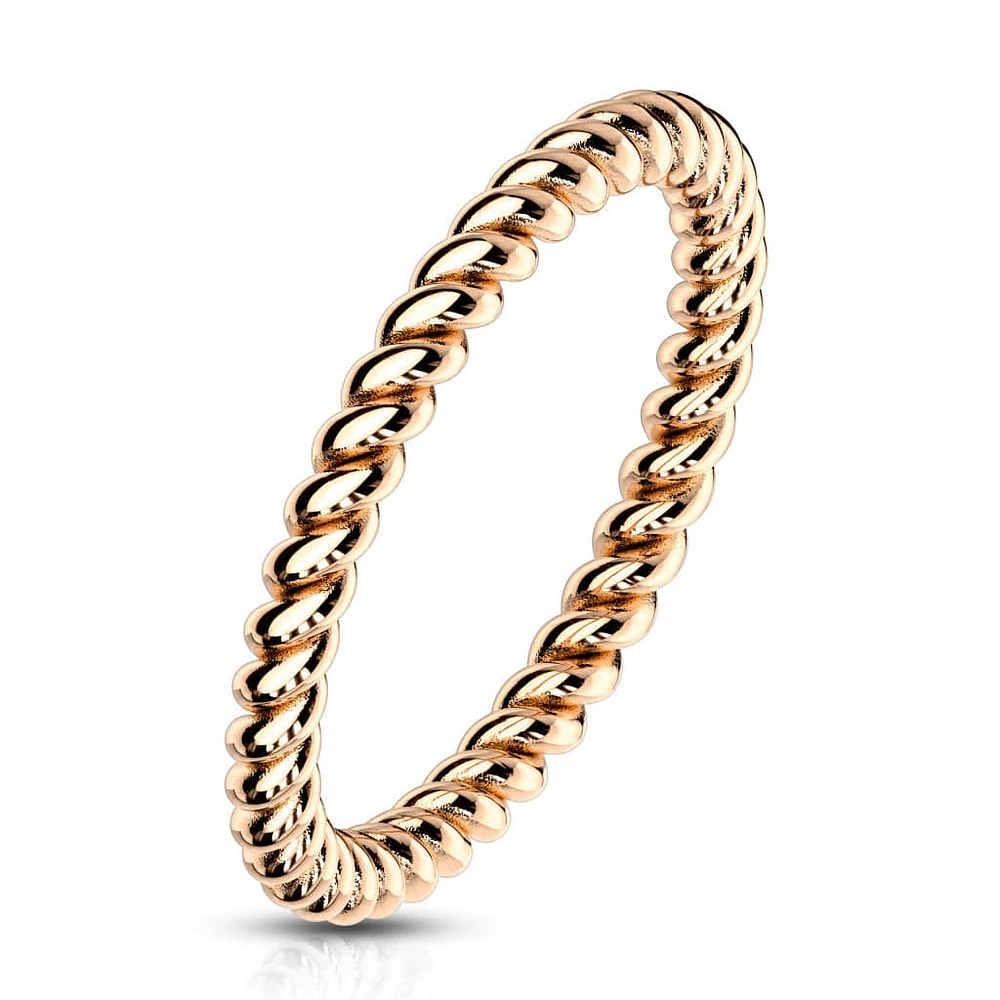 Rose Gold Stainless Steel Braided Twisted Rope Stackable Ring