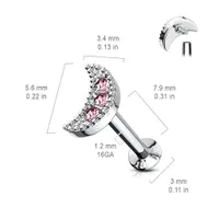 Rose Gold Surgical Steel Internally Threaded White CZ Moon Crescent Labret