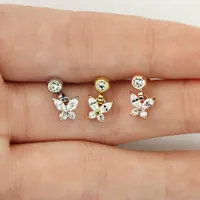 Rose Gold Surgical Steel White CZ Butterfly Dangle Cartilage Ring