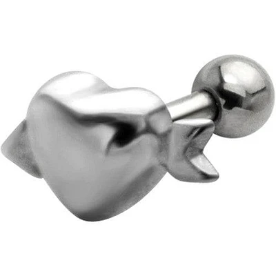 Surgical Steel Ball Back Barbell with Bow and Arrow Heart Cartilage Helix Ring