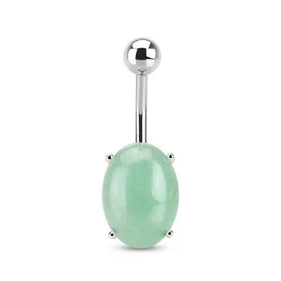 Surgical Steel Belly Button Navel Ring Bar with Amazonite Semi Precious Oval Stone