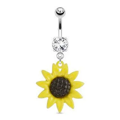 Surgical Steel Belly Button Navel Ring Bar with Dangling Sunflower