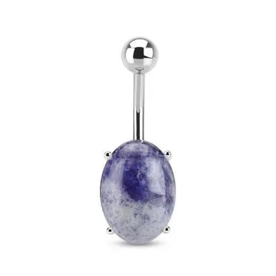 Surgical Steel Belly Button Navel Ring Bar with Sodalite Semi Precious Oval Stone