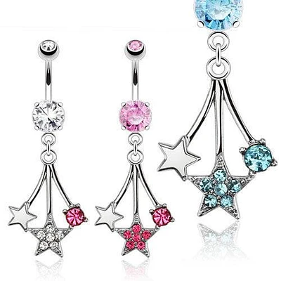 Surgical Steel Belly Button Navel Ring with Cluster of Stars Dangle