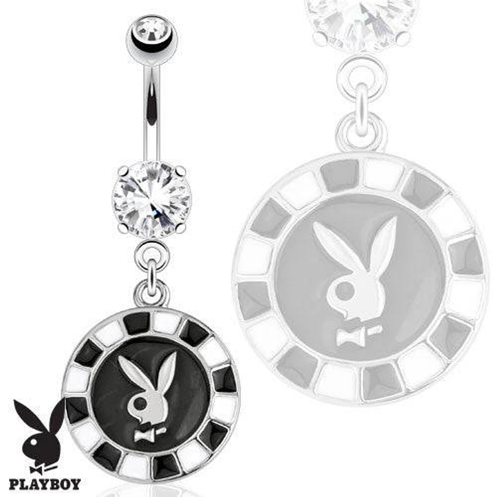 Surgical Steel Black Poker Chip Playboy Bunny Belly Button Dangling Navel Ring