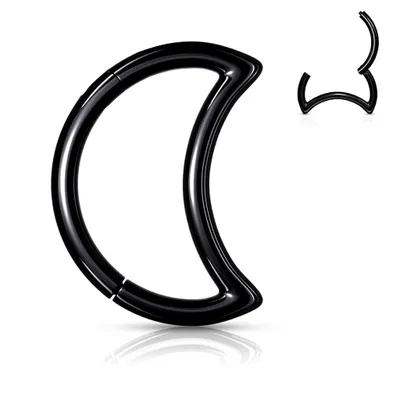 Surgical Steel Black PVD Crescent Moon Hinged Clicker Hoop Daith Cartilage Ring