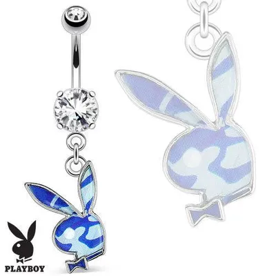 Surgical Steel Blue Camouflage Playboy Bunny Belly Button Dangling Navel Ring