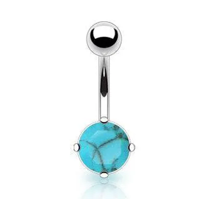 Surgical Steel Blue Turquoise Stone Prong Set Belly Button Ring