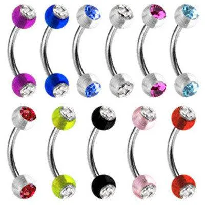 Surgical Steel Curved Barbell Eyebrow Ring with Acrylic Balls CZ Gems