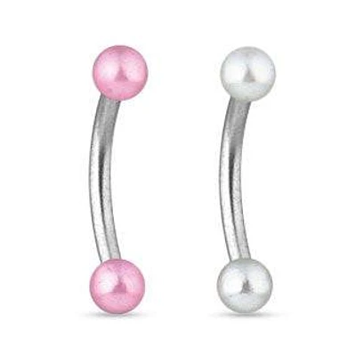 Surgical Steel Curved Barbell Ring With Pearl Acrylic Balls