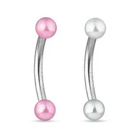 Surgical Steel Curved Barbell Ring With Pearl Acrylic Balls