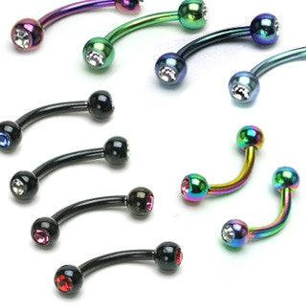 Surgical Steel Curved Barbell with Double Gem Balls