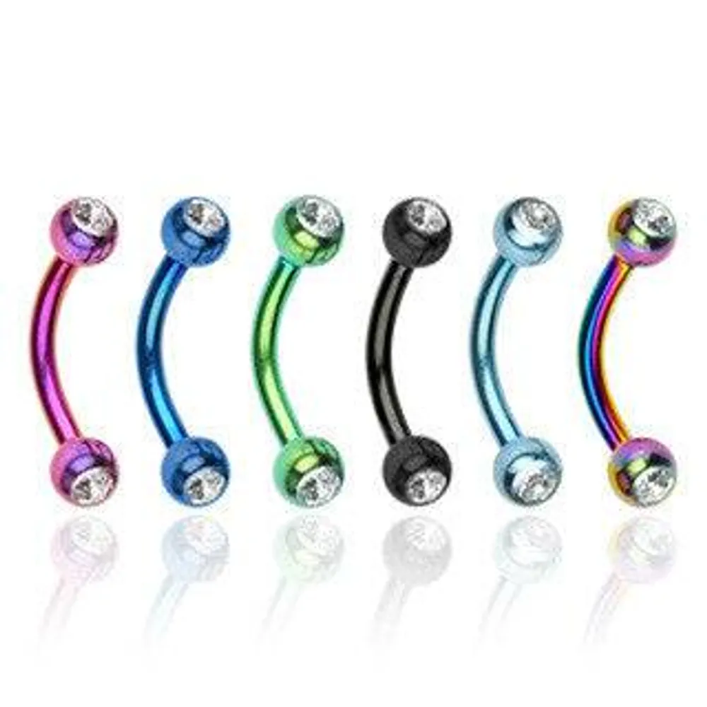 Surgical Steel Curved Barbell with Double Gem Balls