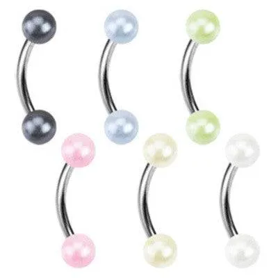 Surgical Steel Curved Eyebrow Cartilage Tragus Helix Barbell Ring with Pearl Acrylic Balls