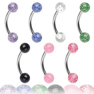 Surgical Steel Curved Eyebrow Tragus Helix Cartilage Ring Barbells with Ultra Glitter Acrylic Ends