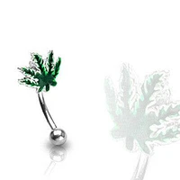 Surgical Steel Curved Marijuana Weed Pot Leaf Barbell Eyebrow Cartilage Ring