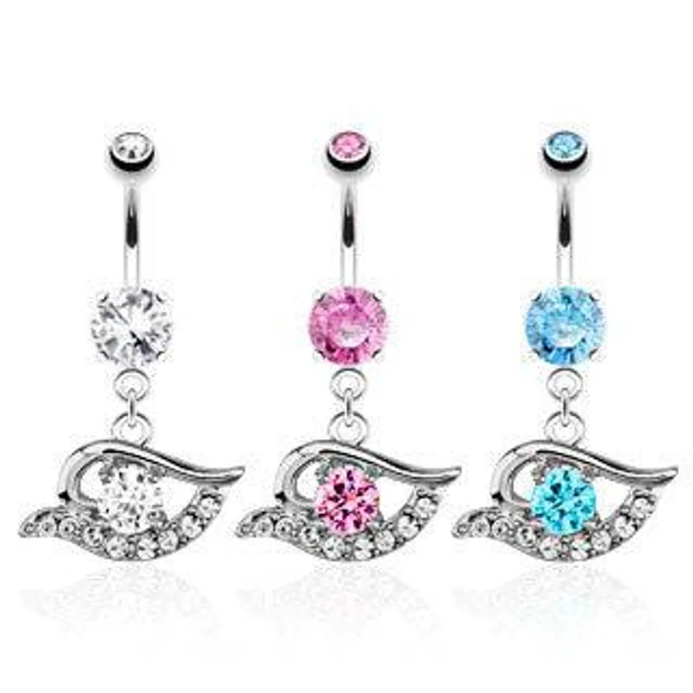 Surgical Steel CZ All Seeing Evil Eye Belly Button Navel Ring