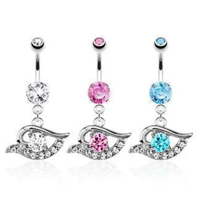 Surgical Steel CZ All Seeing Evil Eye Belly Button Navel Ring