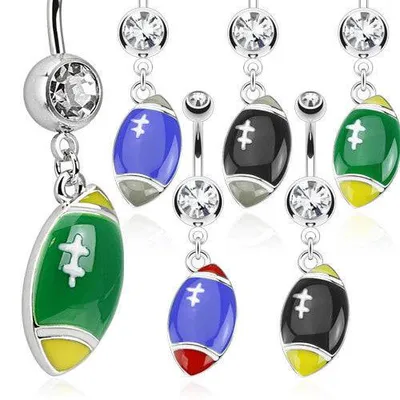 Surgical Steel Enamel Football Belly Button Navel Ring Dangle