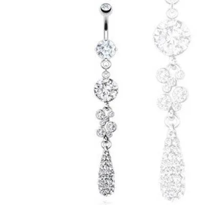 Surgical Steel Fancy Paved CZ Gem Drop Dangling Belly Button Navel Ring