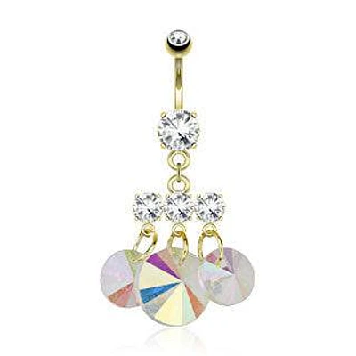 Surgical Steel Gold Plated 3 Dangling Prisms Belly Button Navel Ring