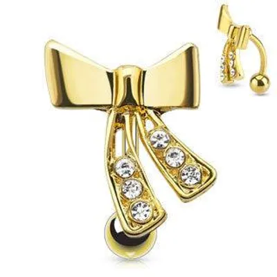 Surgical Steel Gold Plated Bow Ribbon Reverse Top Side Down Belly Ring
