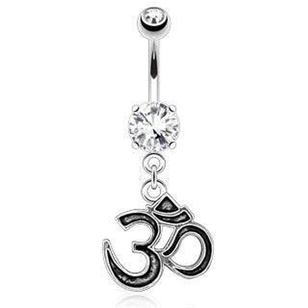 Surgical Steel Hindu Ohm Symbol Dangling Belly Button Navel Ring