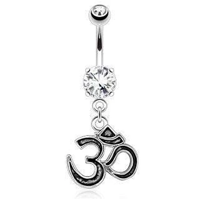 Surgical Steel Hindu Ohm Symbol Dangling Belly Button Navel Ring