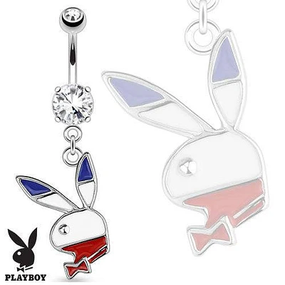 Surgical Steel Red White and Blue American Playboy Bunny Belly Button Dangling Navel Ring