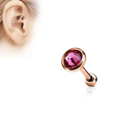 Surgical Steel Rose Gold IP Pink Gem Disk Ear Cartilage Barbell