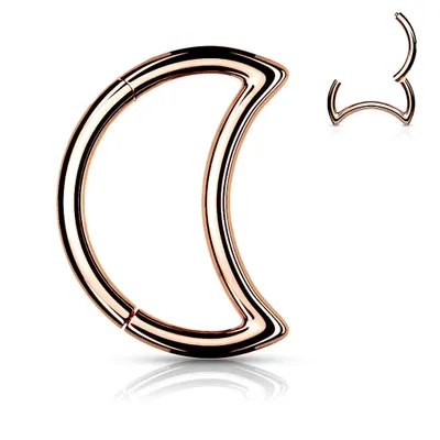 Surgical Steel Rose Gold PVD Crescent Moon Hinged Clicker Hoop Daith Cartilage Ring
