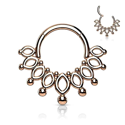 Surgical Steel Rose Gold PVD Tribal Hinged Septum Ring Hoop Clicker