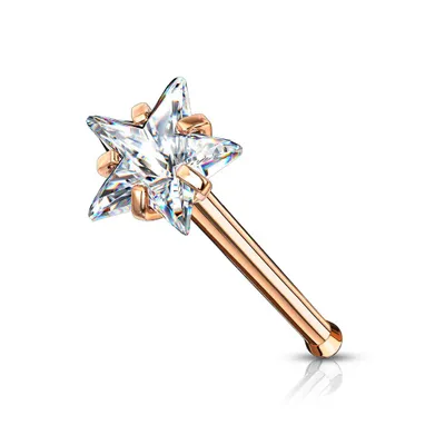Surgical Steel Rose Gold PVD White CZ Star Ball End Nose Ring Stud