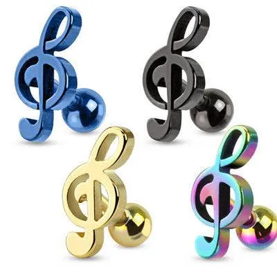Surgical Steel Treble Clef Music Note Cartilage Tragus Helix Ring