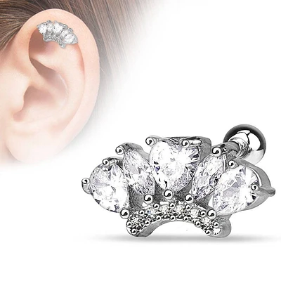 Surgical Steel White CZ Crown Ear Cartilage Barbell