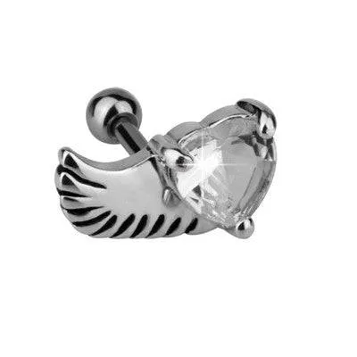 Surgical Steel Wing Feather Heart Cartilage Helix Barbell Ring