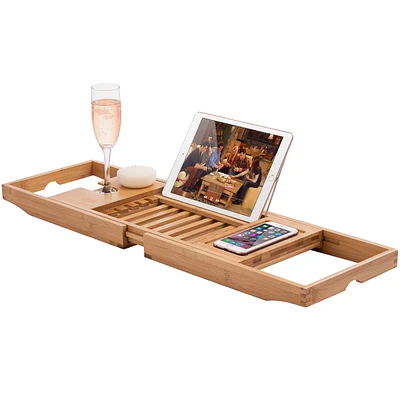 Bathtub Caddy with Extendable Sides, Book and Phone Holder