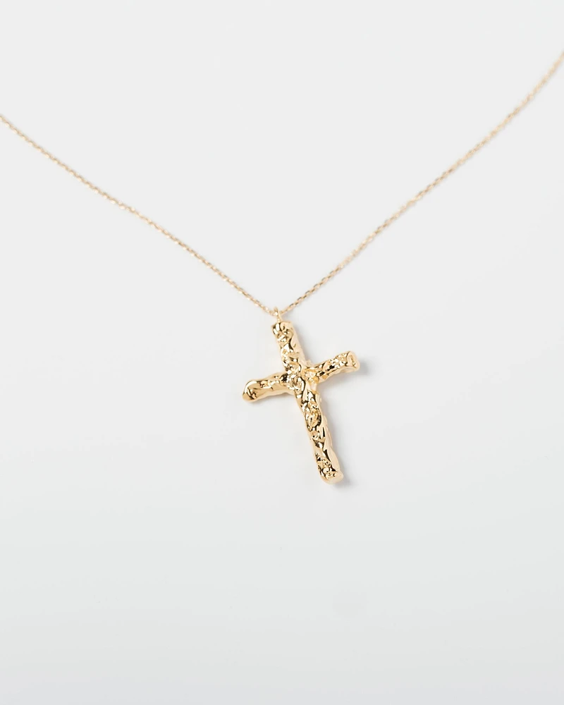 16K Plated Texture Cross Necklace