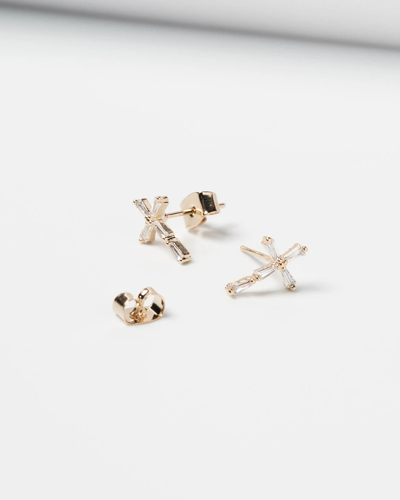 16K Plated Delicate Cross Post Earrings