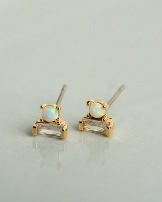 18K Plated Opal & Crystal Stud Earrings