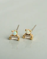 18K Plated Opal & Crystal Stud Earrings
