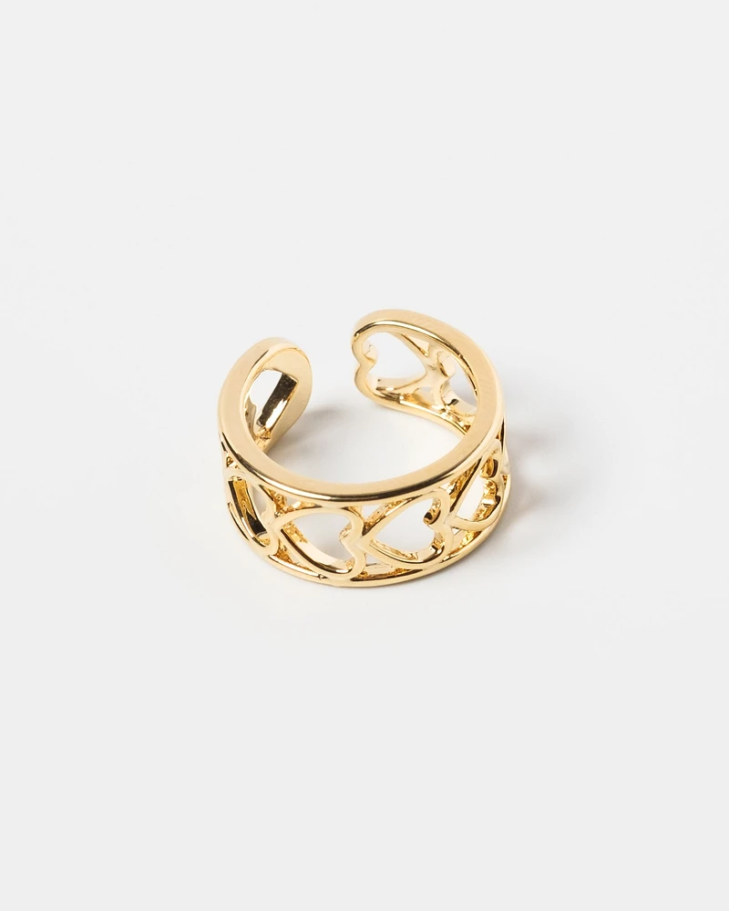 16K Plated Hollow Hearts Ring