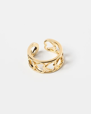 16K Plated Hollow Hearts Ring