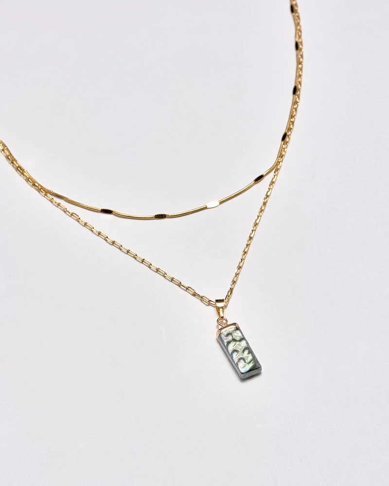 18K Plated Rectangle Stone Necklace