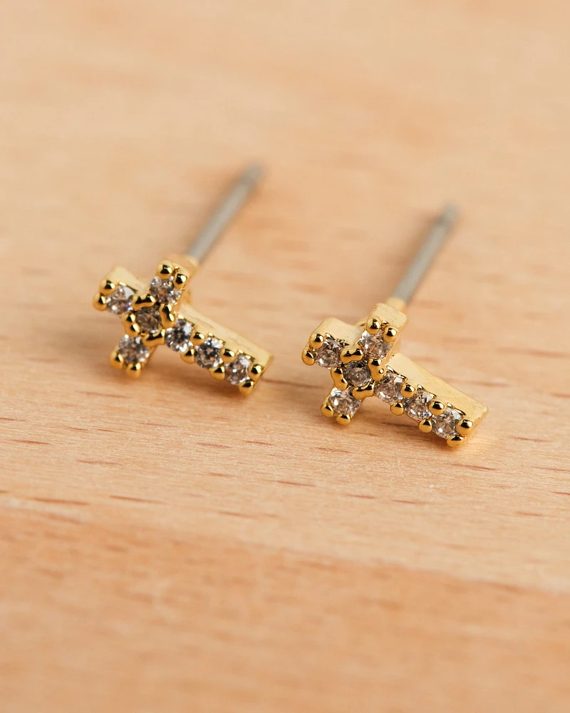 18K Plated Mini Cross Stud Earrings