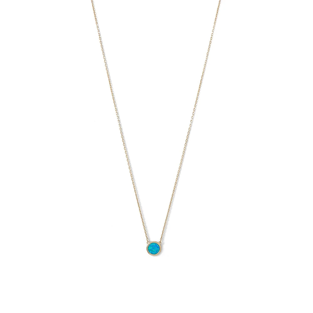 14 Karat Gold Plated Mini Synthetic Blue Opal Necklace