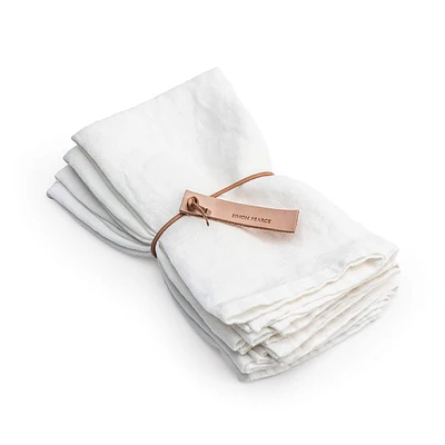 White Hemmed Linen Napkins, Set of 4