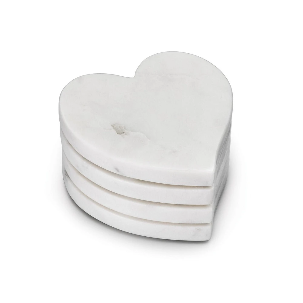 Heart Coasters, Set of 4 — White Marble