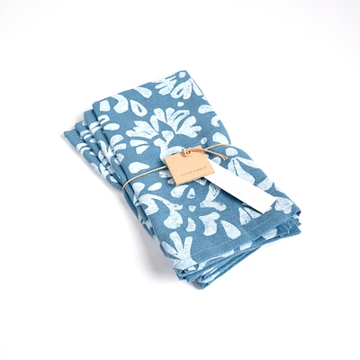 Linocut Floral Linen Napkins - Set of 4