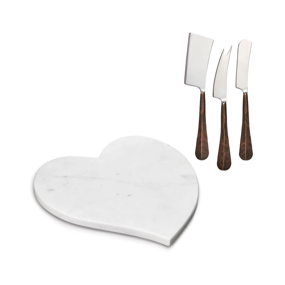 Marble Heart Board & Woodbury Cheese Knife Set Bundle